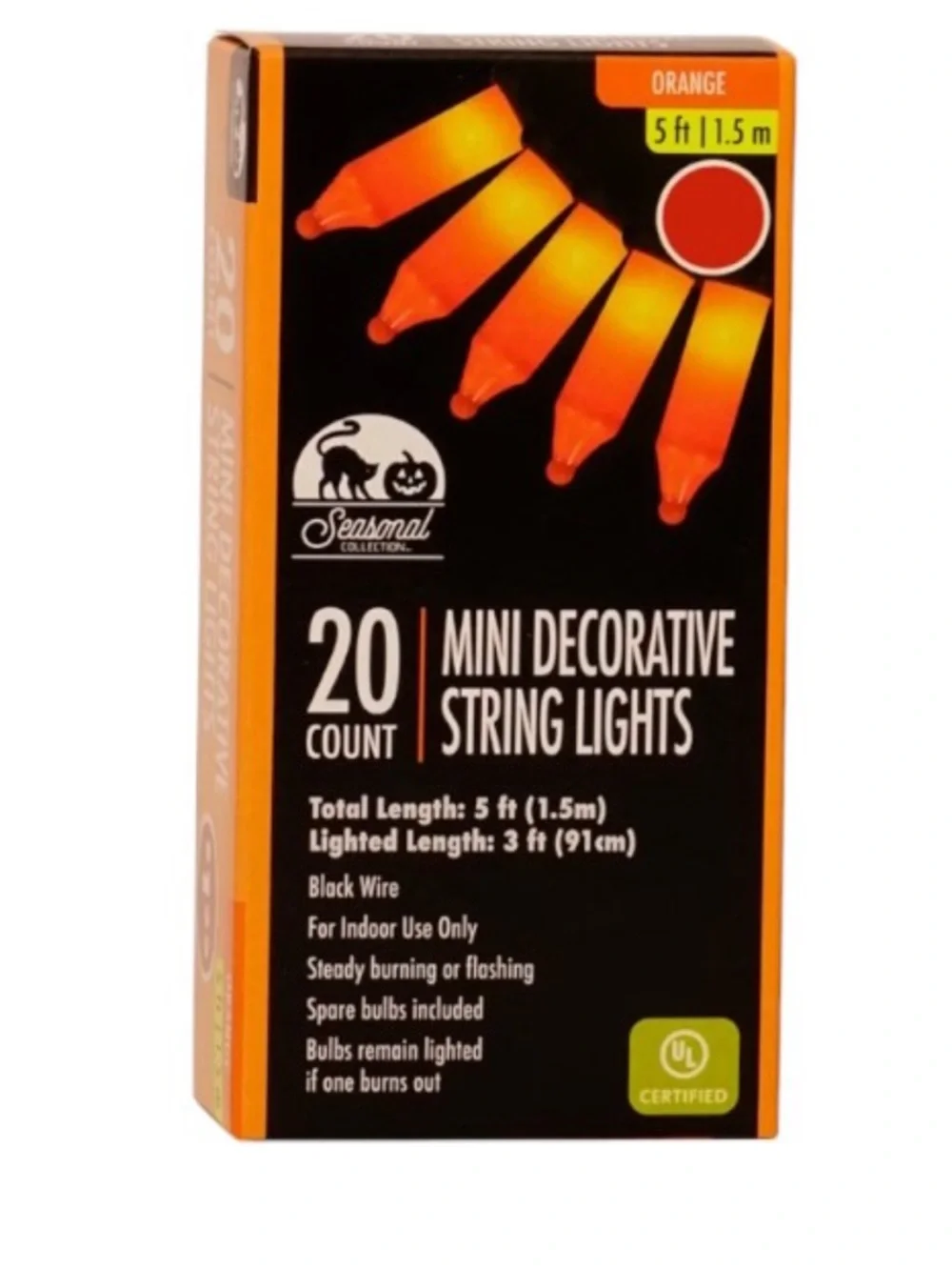 2 Pack Halloween 20 CT Orange 5 Ft String Light Set NWT